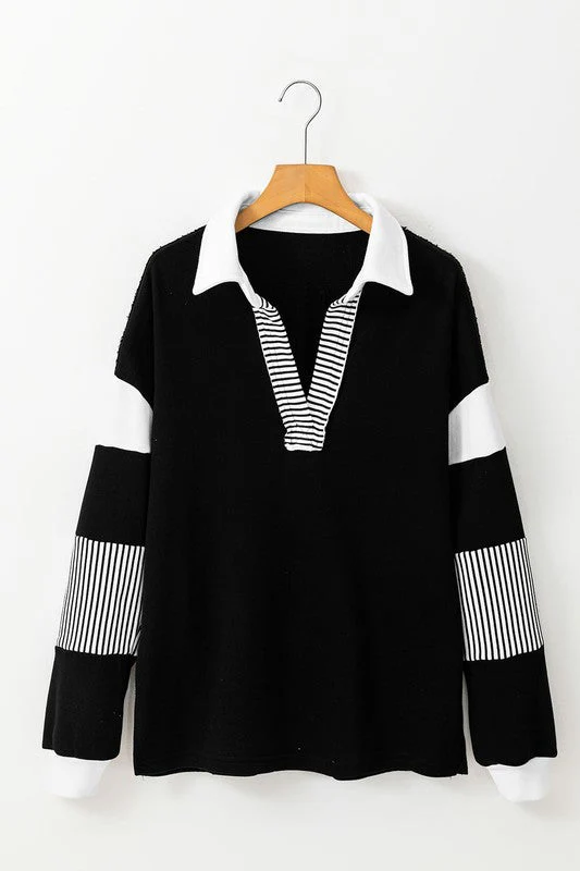 Alina | Striped colorblock sweatshirt with patchwork collar - Image 12