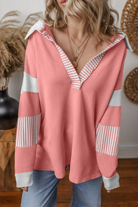 Alina | Striped colorblock sweatshirt with patchwork collar - Image 6