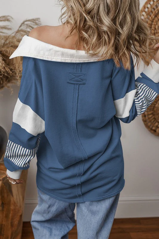 Alina | Striped colorblock sweatshirt with patchwork collar - Image 9