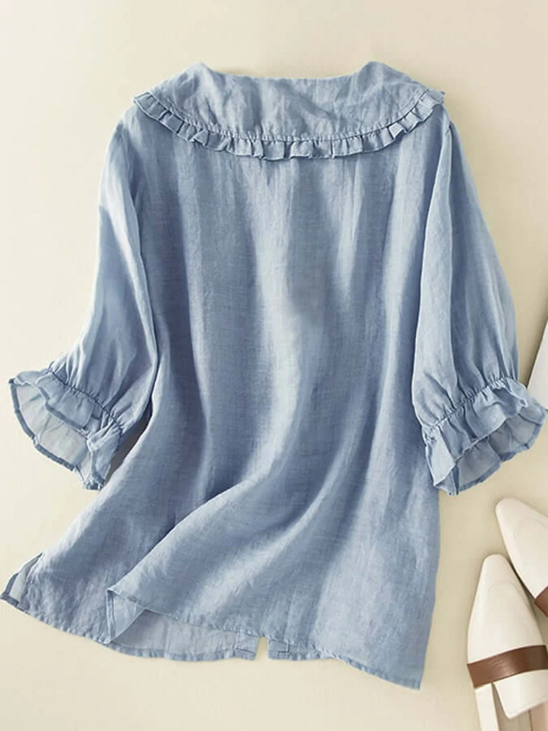 Alina® | Women'S Button Down Ruffle Neck Shirt - Image 4