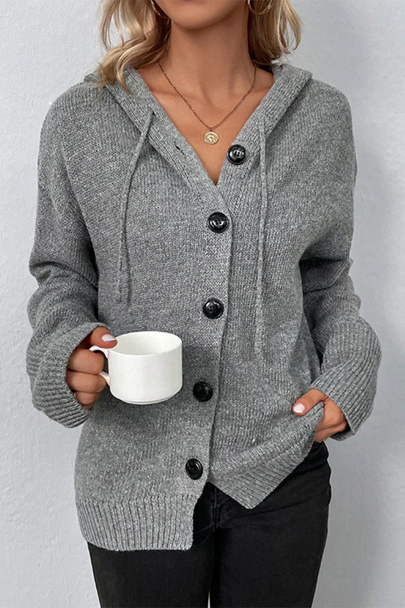 Alma | Casual tops with plain buttons and hooded collar - Image 2