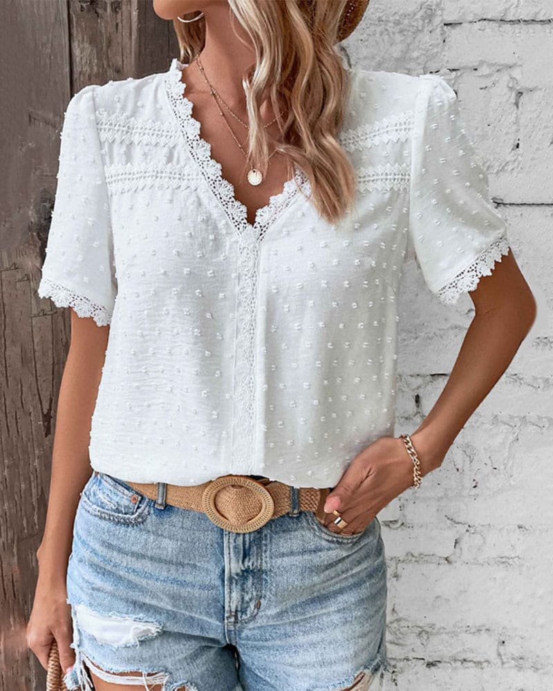 Alvina® | Women'S V-Neck Stylish Accent Blouse White