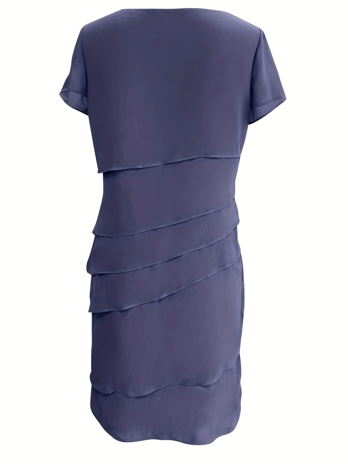 Amadis® | Cotton Layered Trim Round Neck Short Sleeve Evening Dress For Women - Image 4
