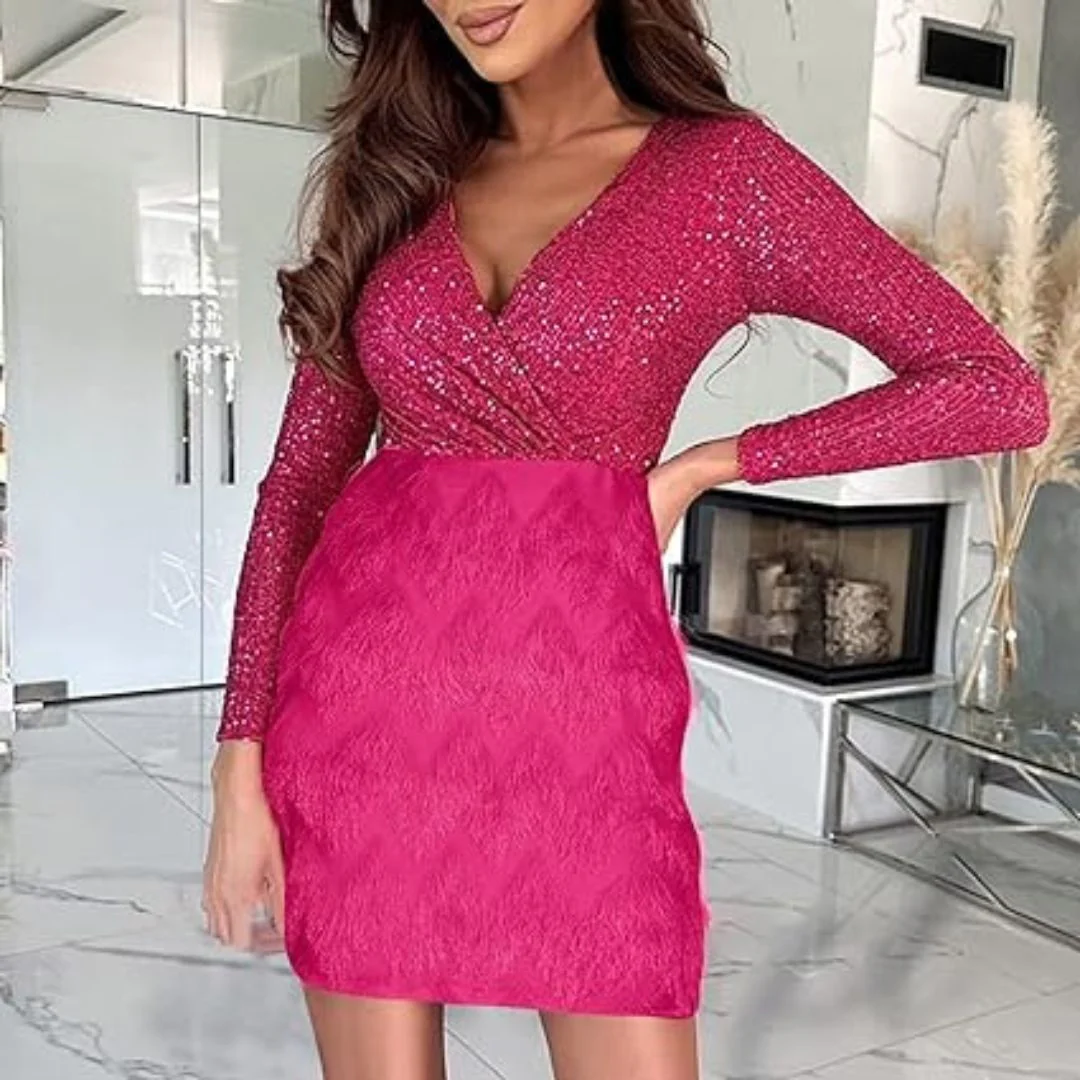 Amalberga® | Heidi-Mode Sequin Dress With V-Neck - Image 20