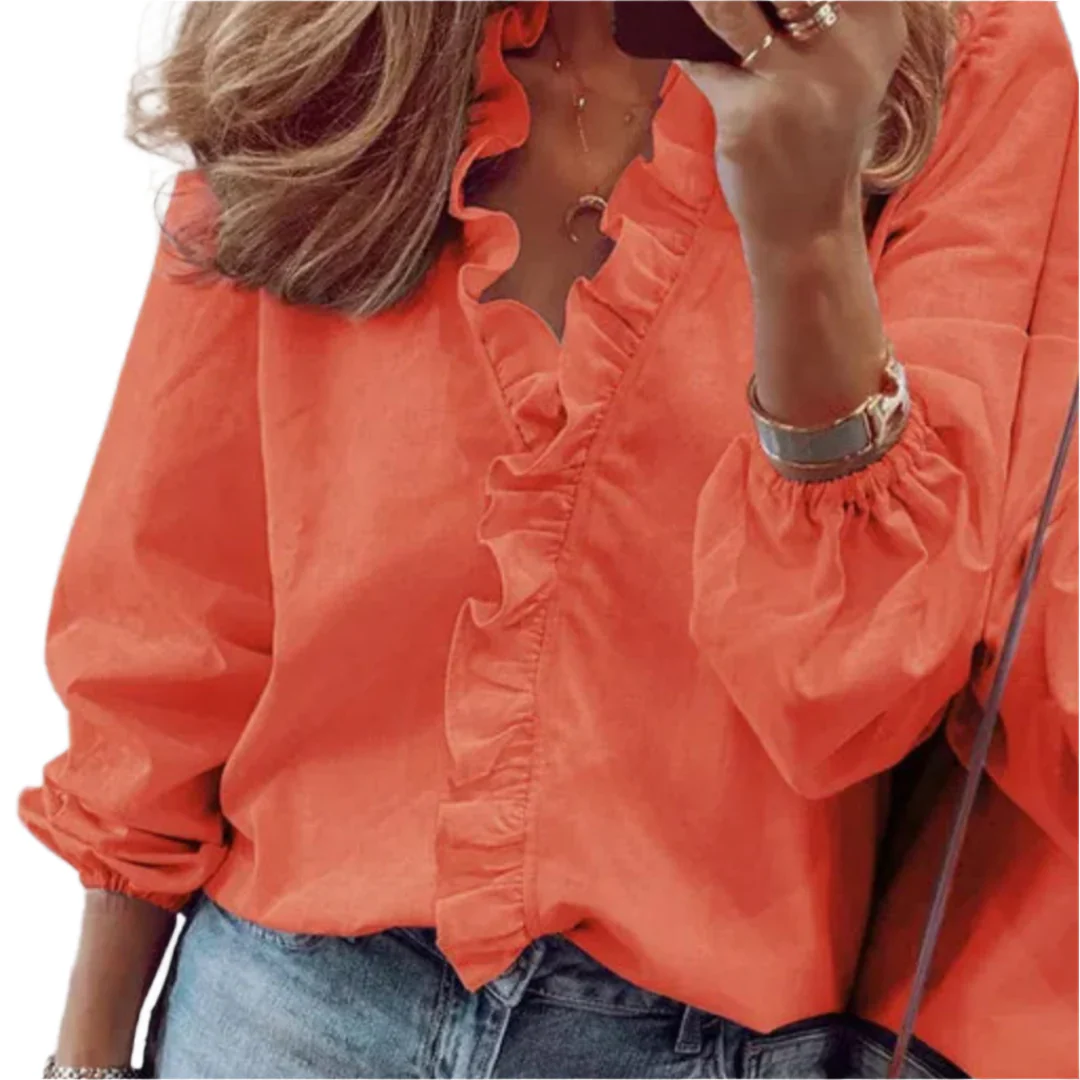 Amalberga® | Women'S Ruffle Top With Elastic Band Sleeves - Image 2