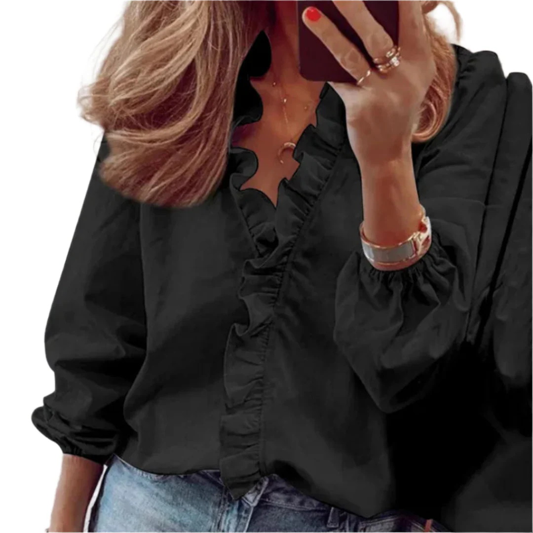 Amalberga® | Women'S Ruffle Top With Elastic Band Sleeves - Image 3