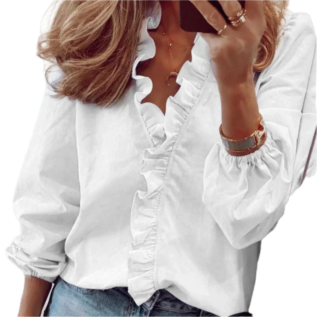 Amalberga® | Women'S Ruffle Top With Elastic Band Sleeves - Image 5