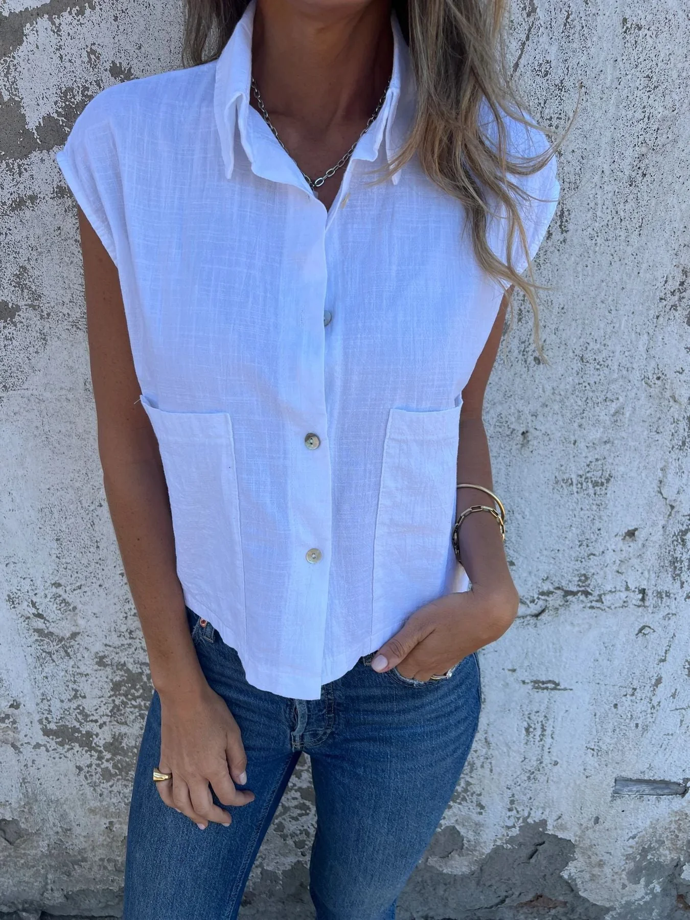 Amarante® | Women'S Denim Button Down Blouse, Short Sleeves - Image 4