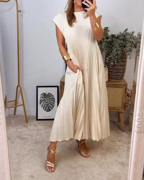 Ambra® | Plain Pleated Simple Dress - Image 2