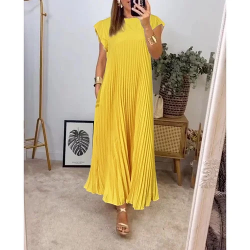Ambra® | Plain Pleated Simple Dress - Image 5
