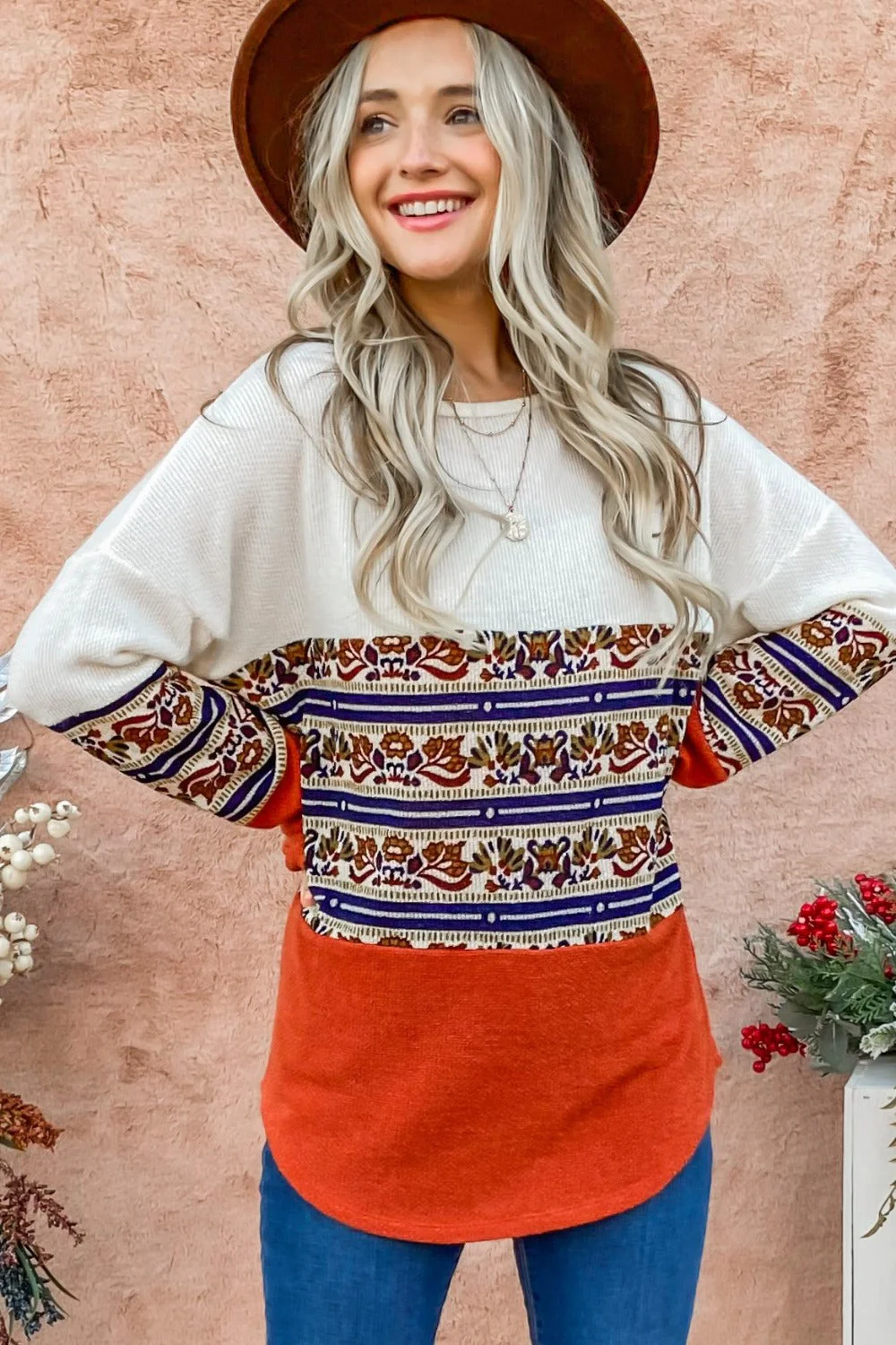 Amelia | And the “Why” top with ethnic print and color block design - Image 4