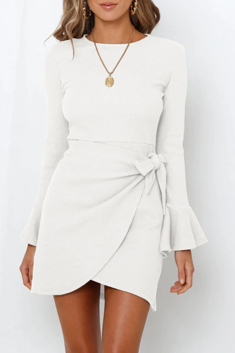 Amelia® | Casual Long Sleeve Round Neck Ruffle Mini Dress - Image 2