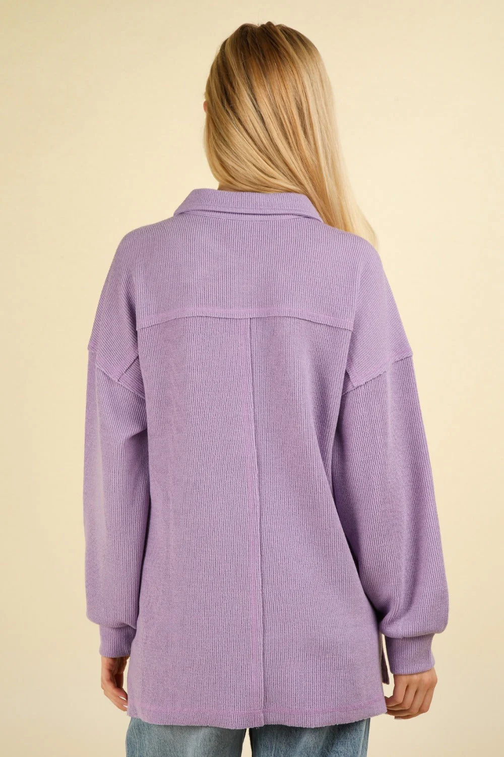 Amelia | Half button knit top with collar and pockets - Image 2