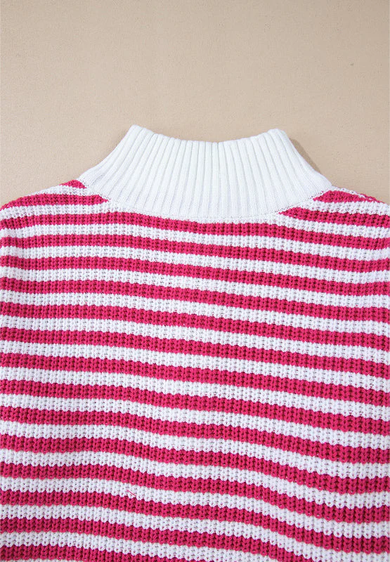 Amelia | Striped long sleeve sweater with half zip and stand-up collar - Image 14