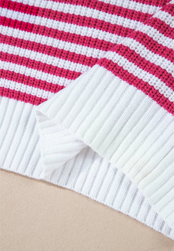 Amelia | Striped long sleeve sweater with half zip and stand-up collar - Image 16