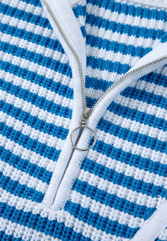 Amelia | Striped long sleeve sweater with half zip and stand-up collar - Image 8