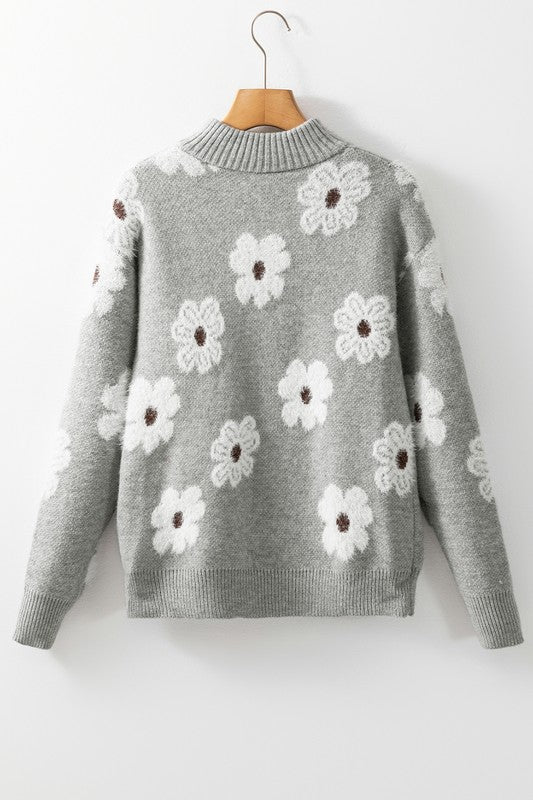 Amelia | Vintage 60s floral pattern sweater with half zip collar - Image 11
