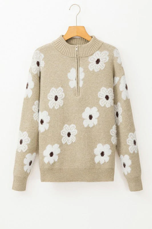 Amelia | Vintage 60s floral pattern sweater with half zip collar - Image 12