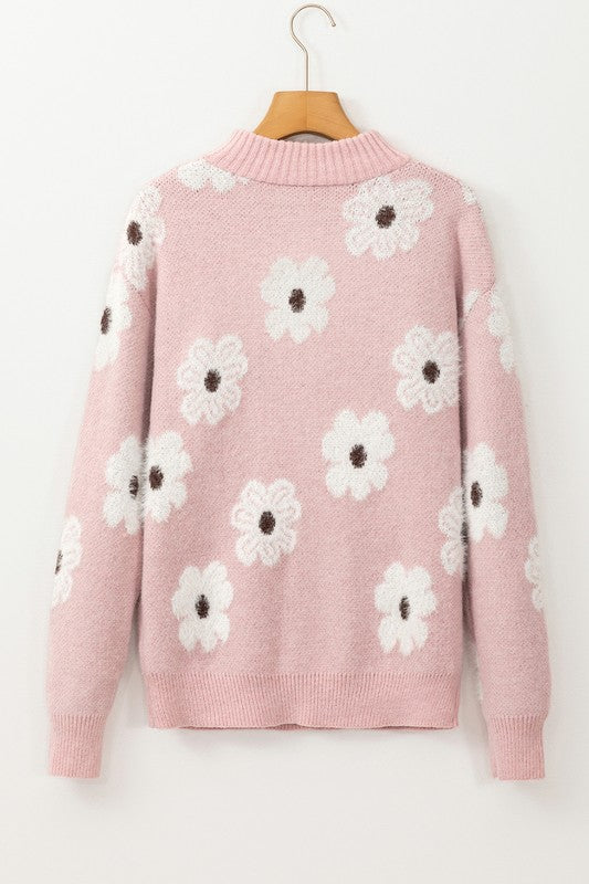 Amelia | Vintage 60s floral pattern sweater with half zip collar - Image 16