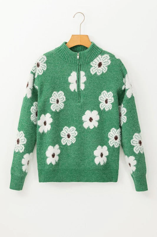 Amelia | Vintage 60s floral pattern sweater with half zip collar - Image 20