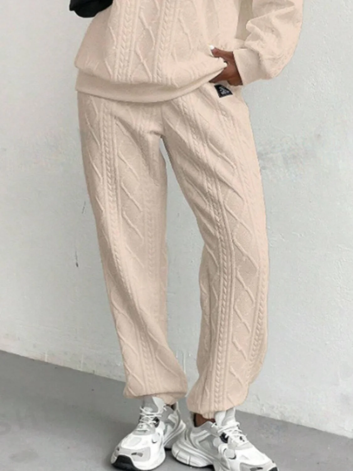Amelie | Textured crew neck long sleeve top and pants set - Image 3
