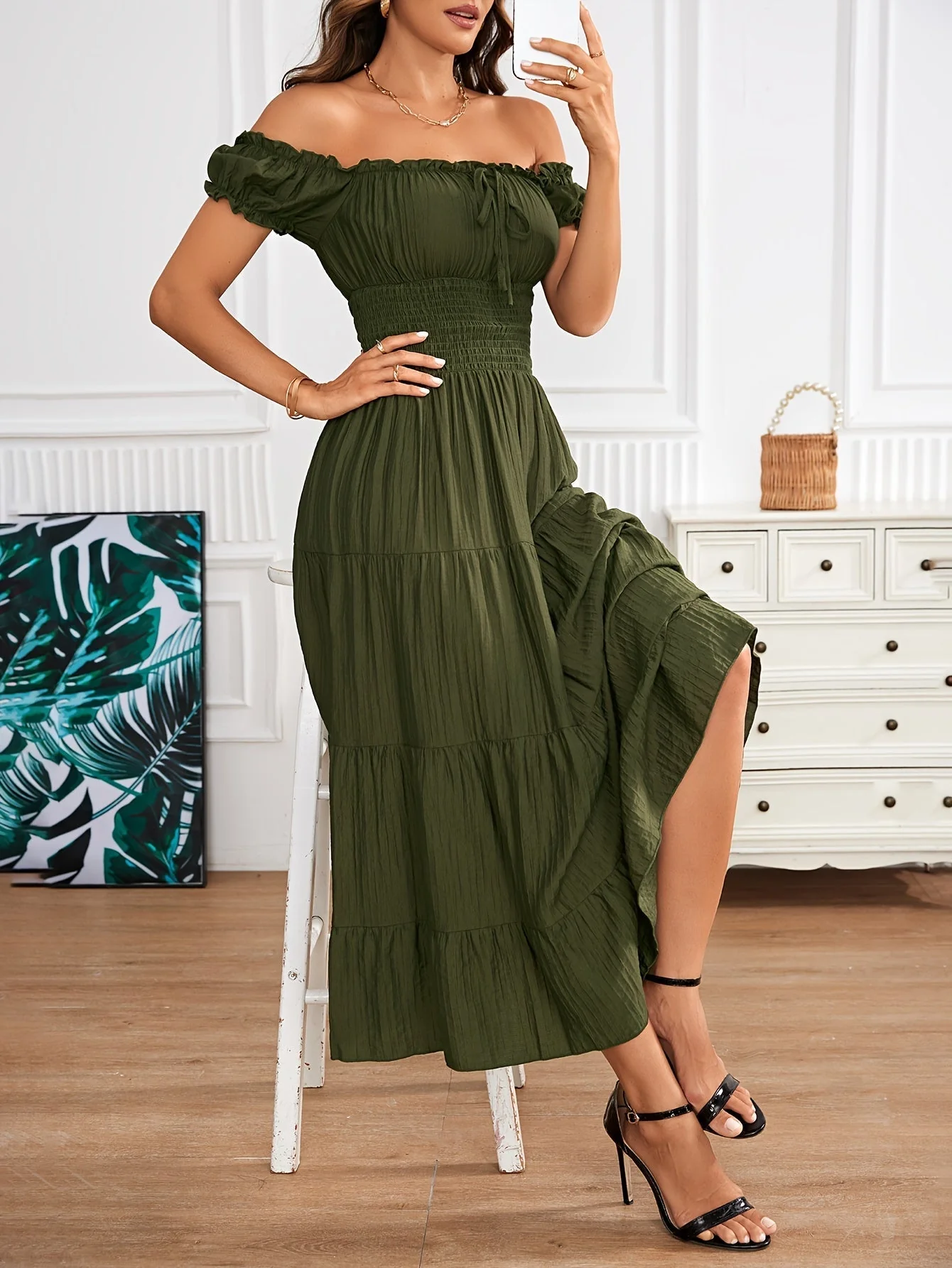 Amparo® | Elegant A-Line Maxi Dress With Off-Shoulder And Smocking - Image 2