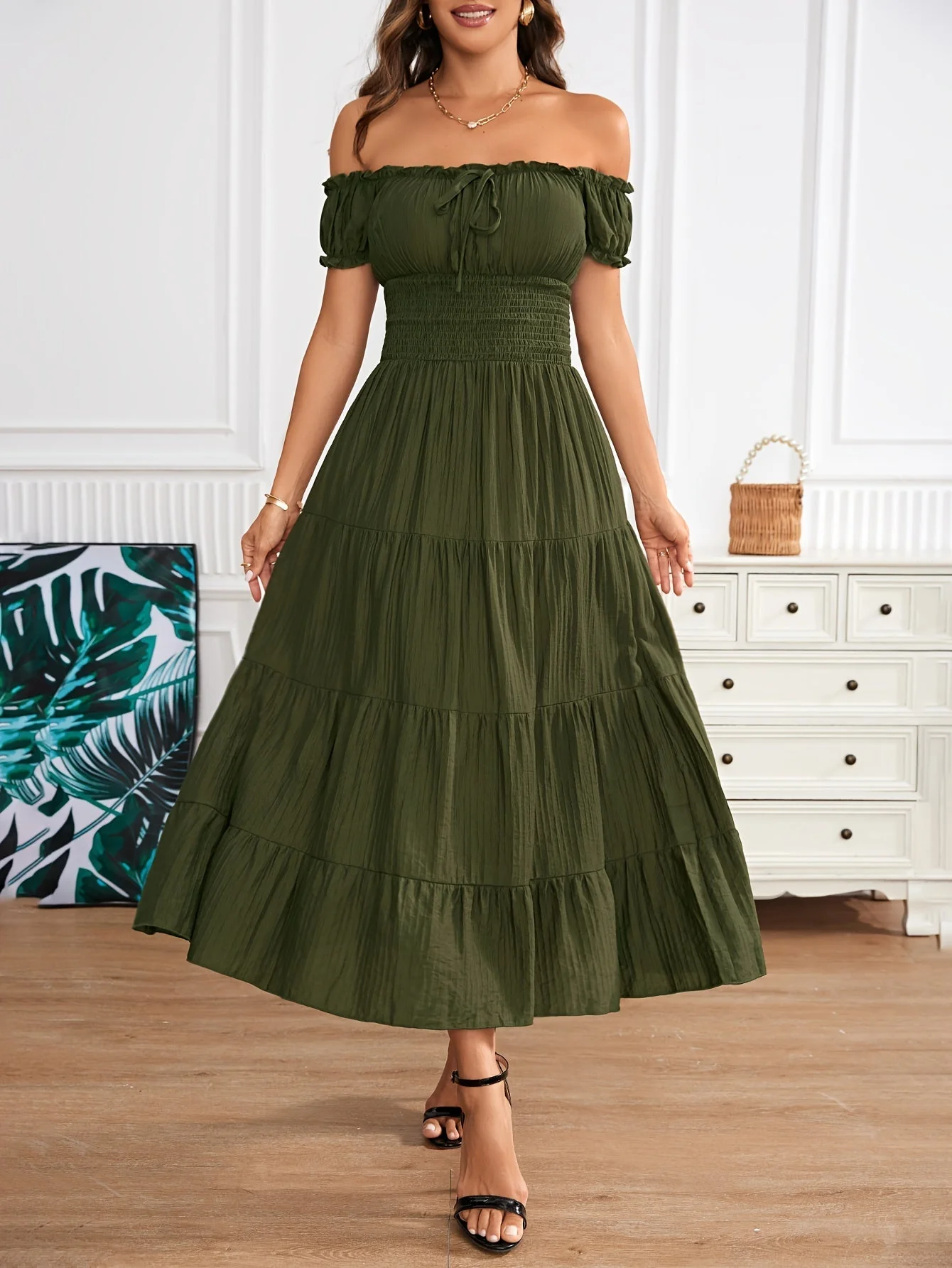 Amparo® | Elegant A-Line Maxi Dress With Off-Shoulder And Smocking - Image 4