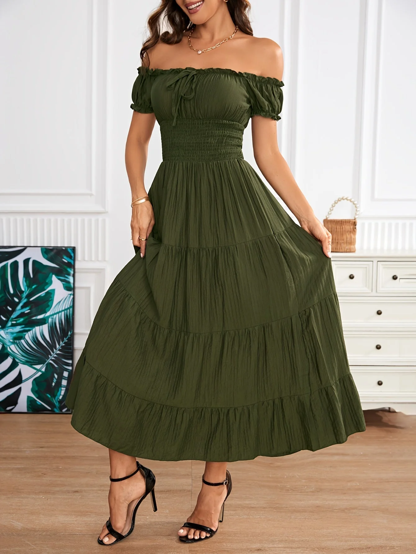 Amparo® | Elegant A-Line Maxi Dress With Off-Shoulder And Smocking - Image 5