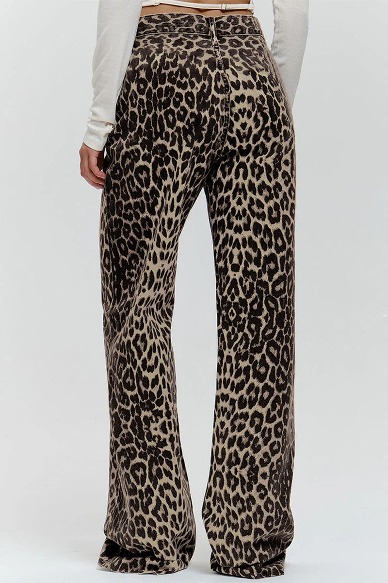 Amparo | Street print leopard buttons loose mid-rise straight full printed pants - Image 6