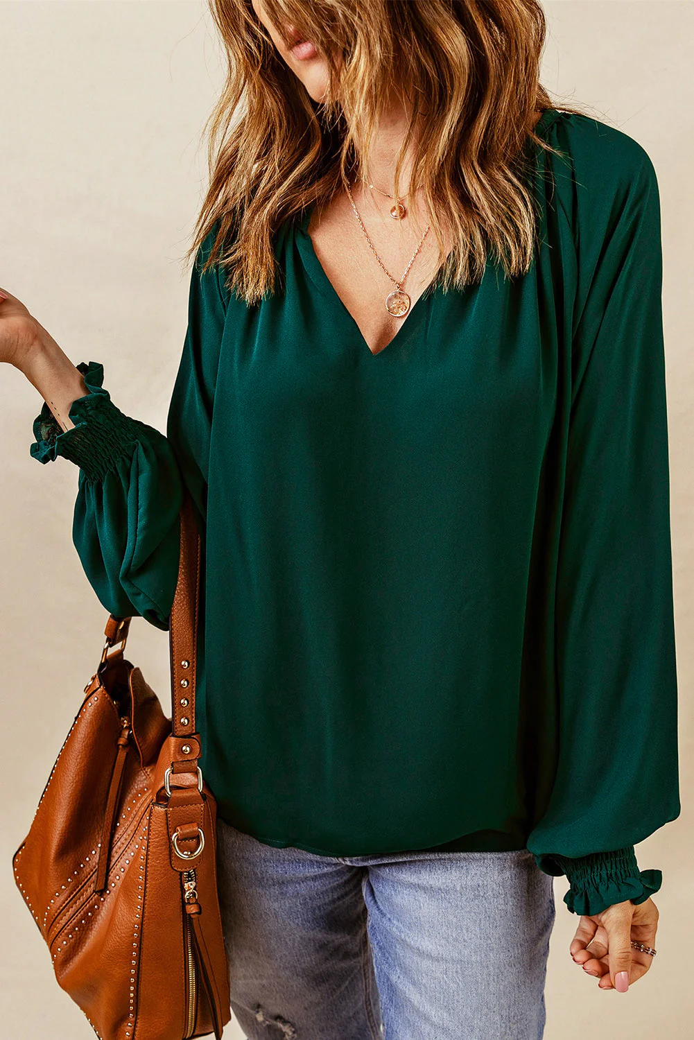 Amy® | Elegant Loose Long-Sleeved Blouse With Notch Collar - Image 3