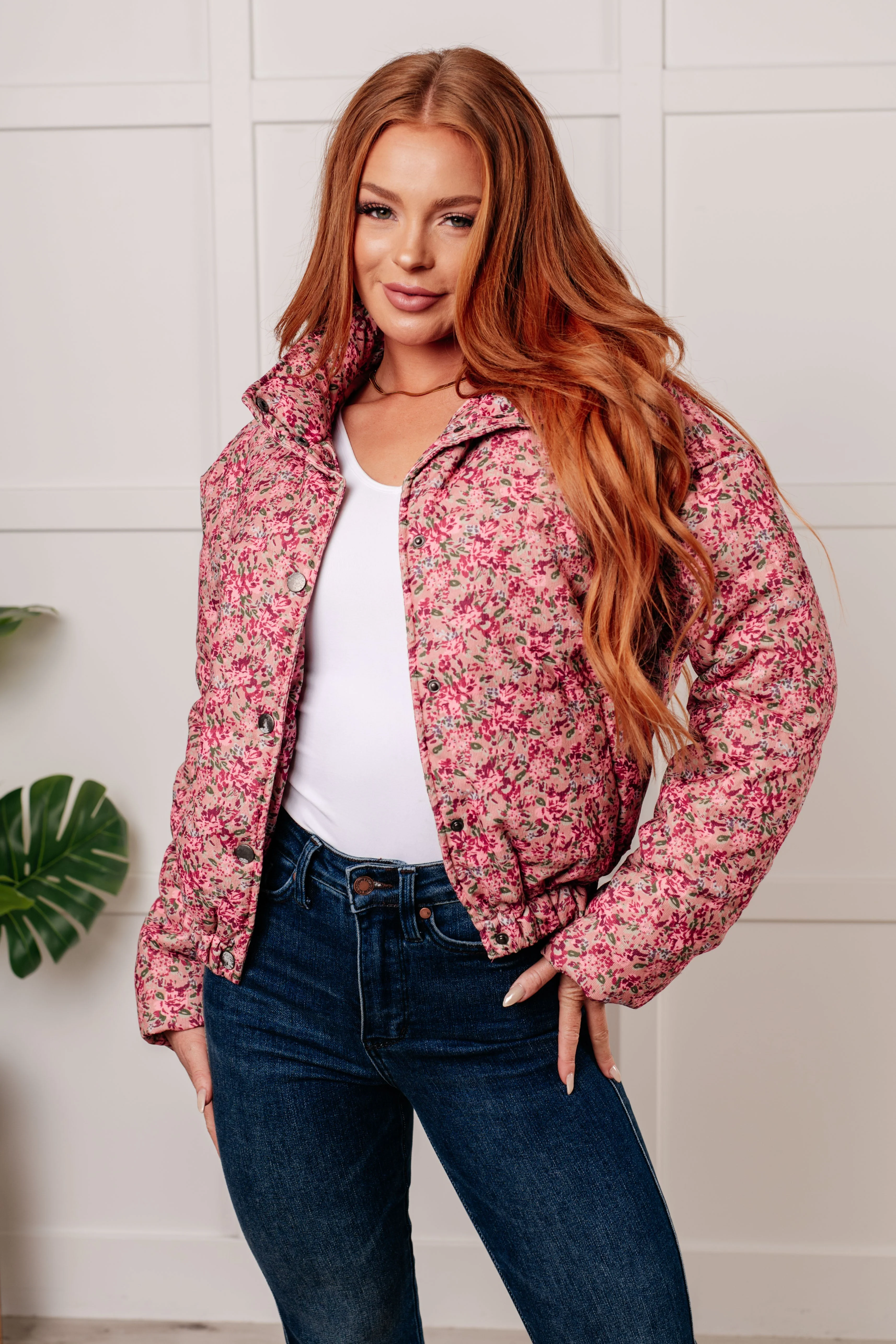 Ana | Floral puffer jacket in rose multi
