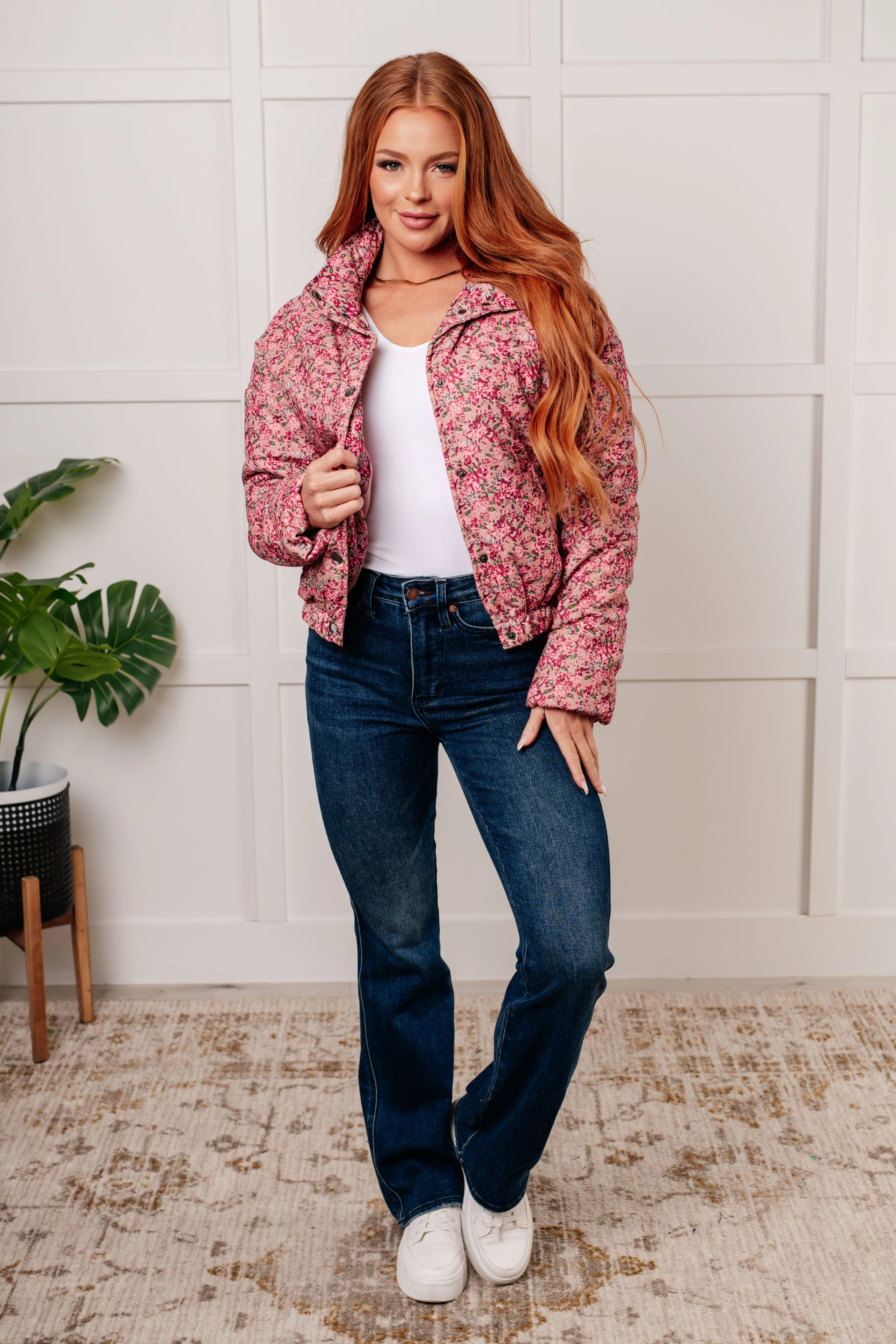 Ana | Floral puffer jacket in rose multi - Image 2