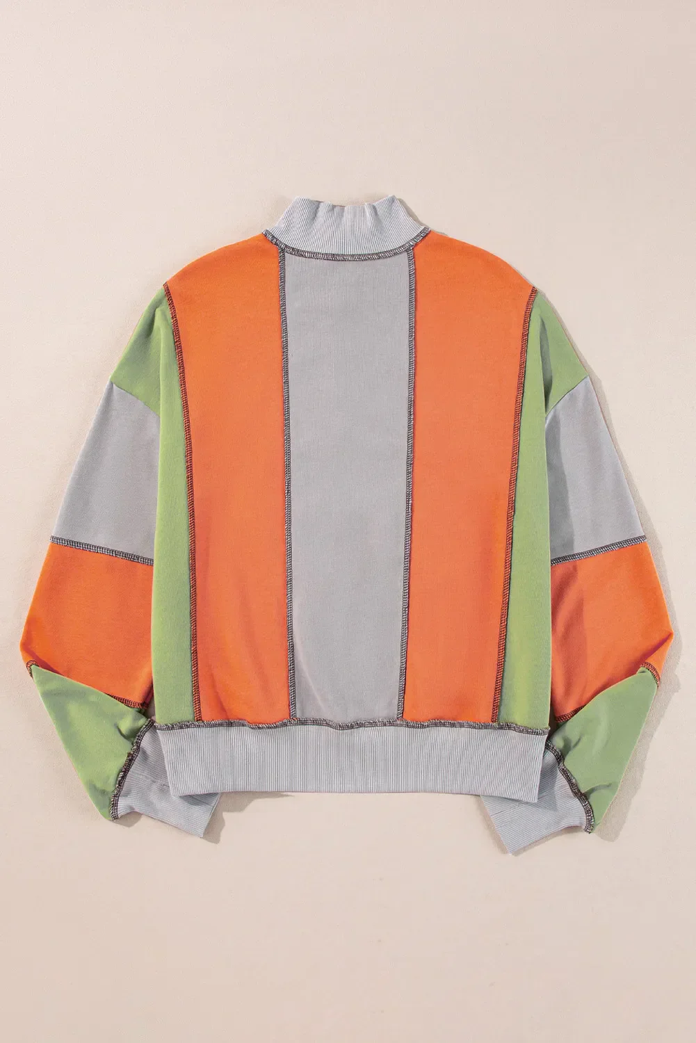 Andrea | Full size long sleeve sweatshirt with exposed seams and color block pattern - Image 4