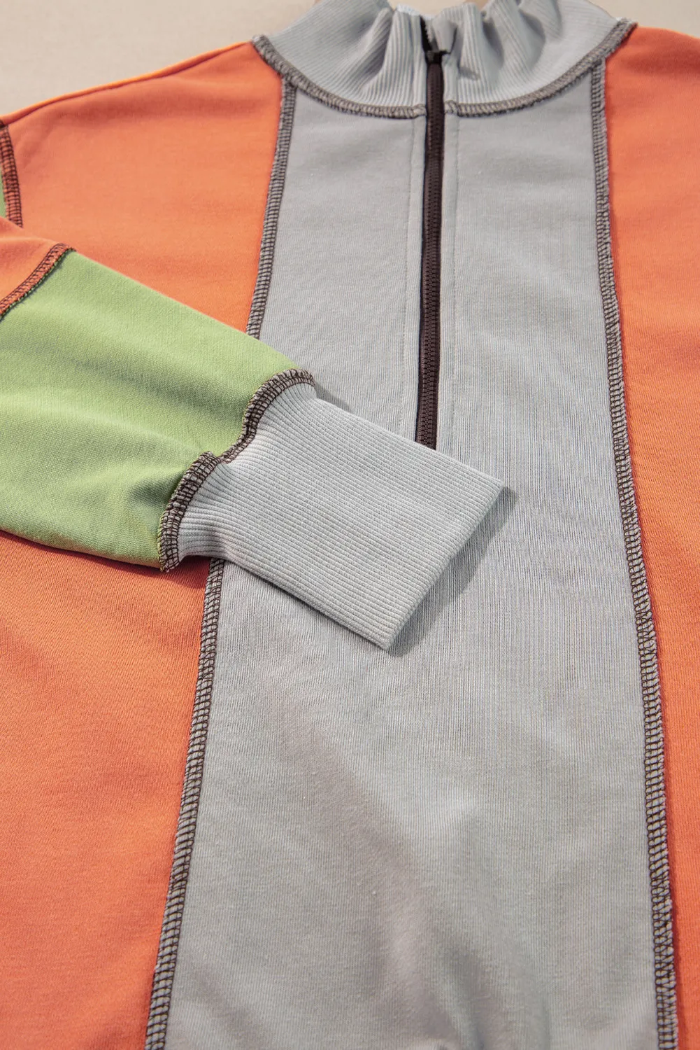 Andrea | Full size long sleeve sweatshirt with exposed seams and color block pattern - Image 5