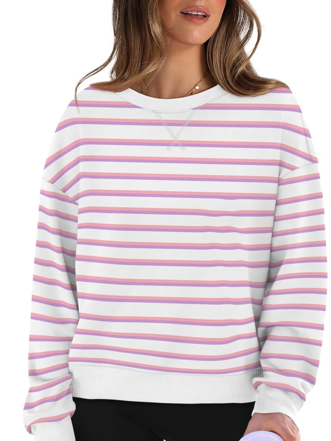 Andrea | Lovelet striped long sleeve crew neck sweatshirt - Image 6