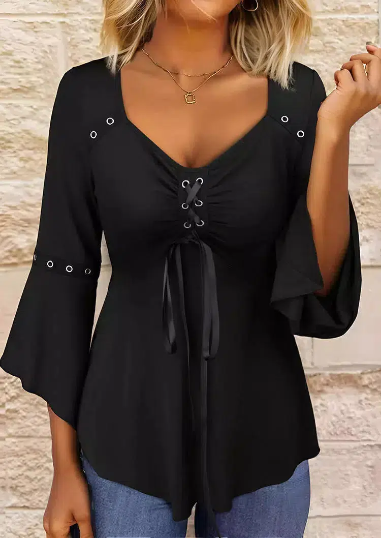 Andrea® | Top black uni with turtleneck and V - Image 2