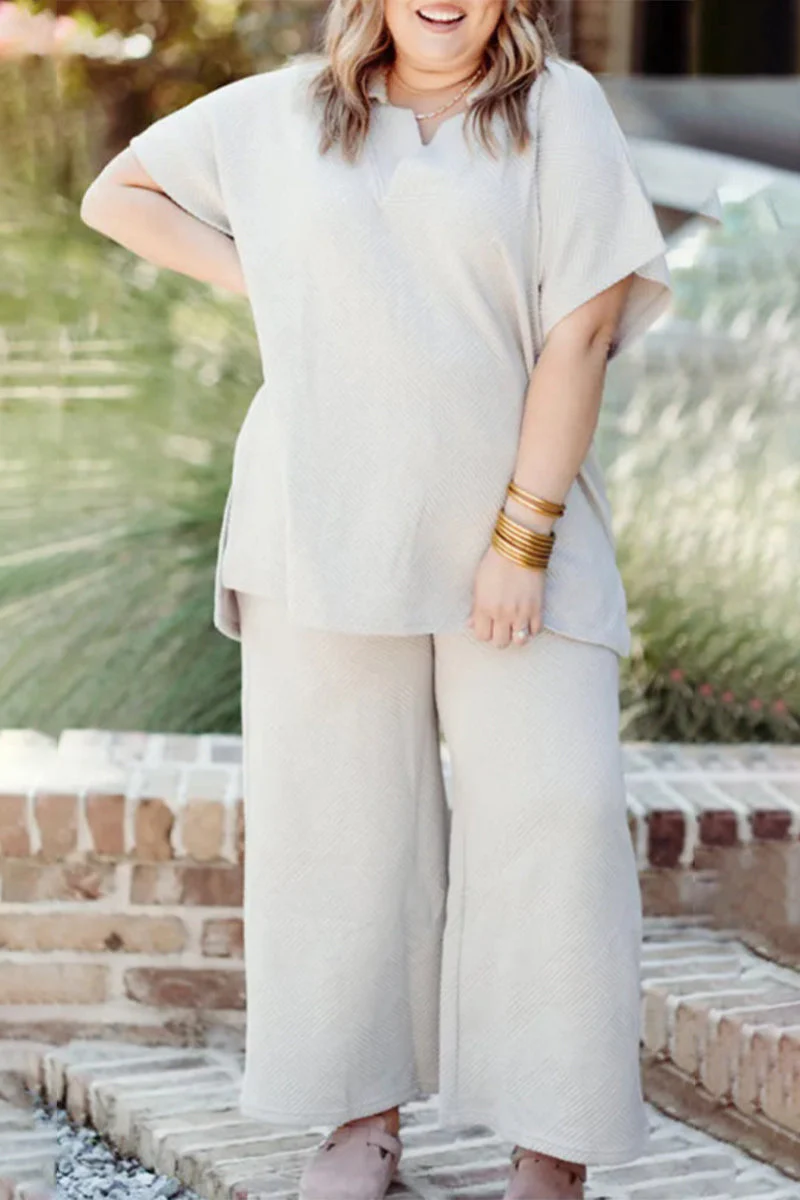 Anemone | Casual simplicity, solid patchwork pocket, V-neck, short sleeves, two-piece - Image 4