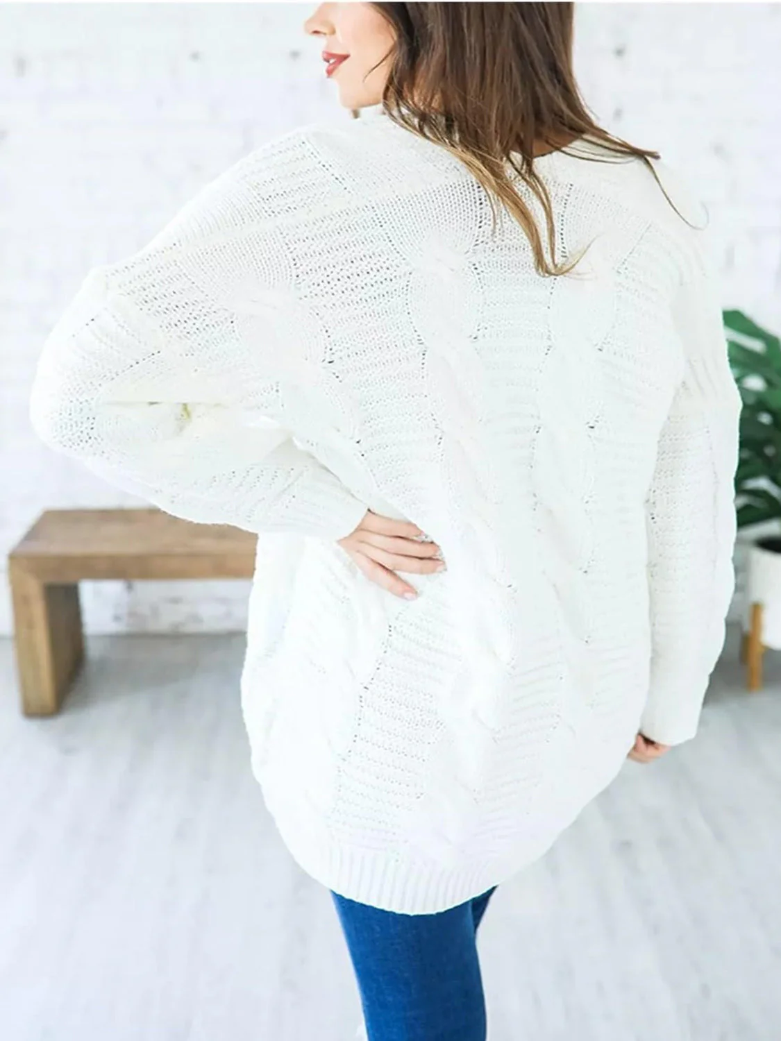 Aneta | Cable knit cardigan with open front and long sleeves - Image 10