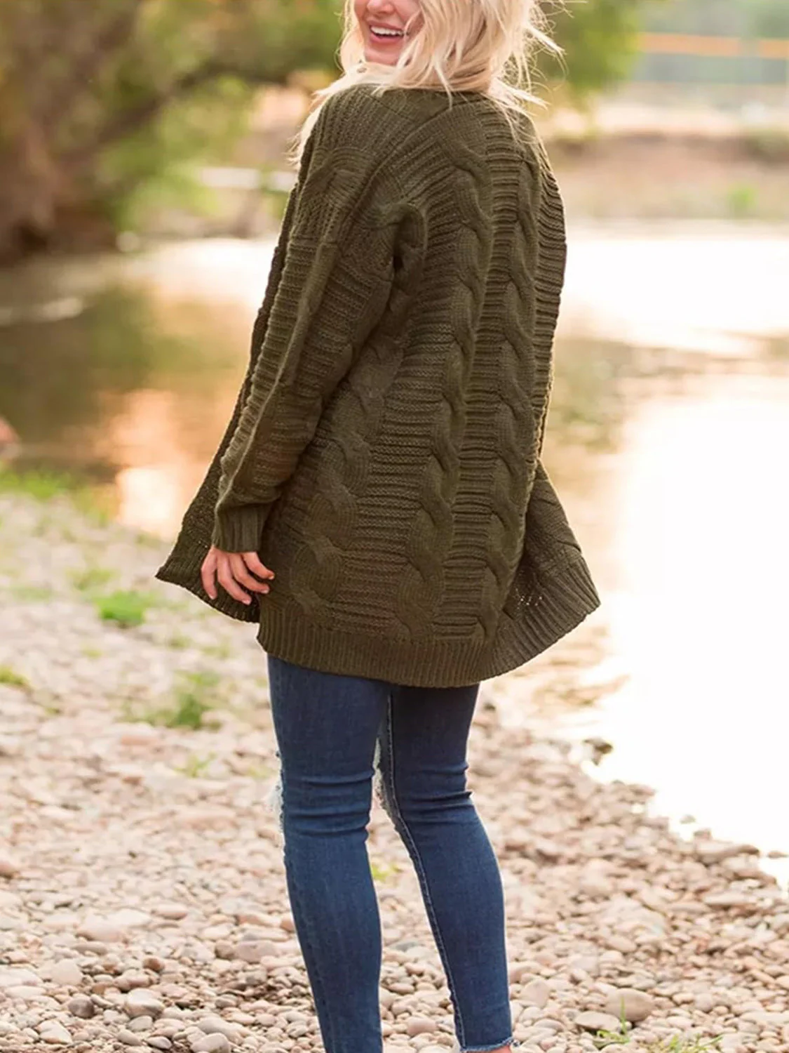Aneta | Cable knit cardigan with open front and long sleeves - Image 2