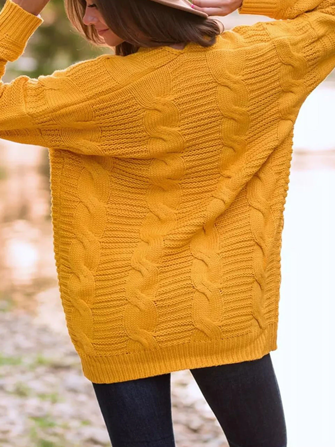 Aneta | Cable knit cardigan with open front and long sleeves - Image 4