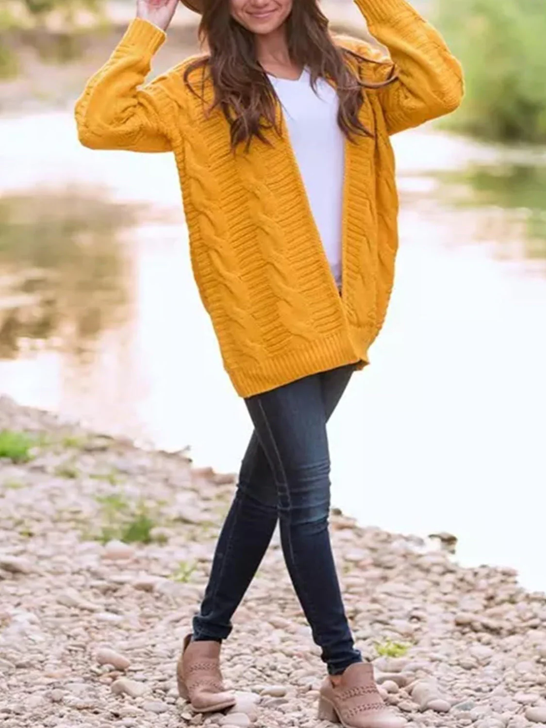 Aneta | Cable knit cardigan with open front and long sleeves - Image 5