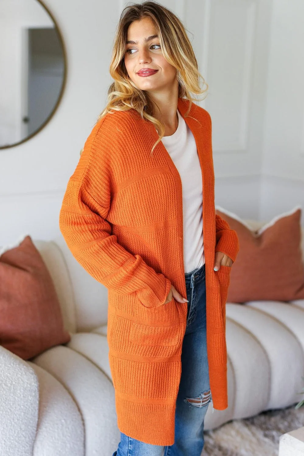 Aneta | Haptics Full Size Striped Textured Open Front Cardigan with Pockets - Image 2