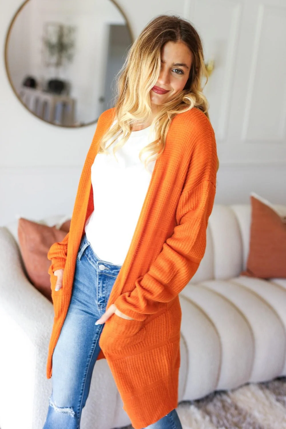 Aneta | Haptics Full Size Striped Textured Open Front Cardigan with Pockets - Image 3