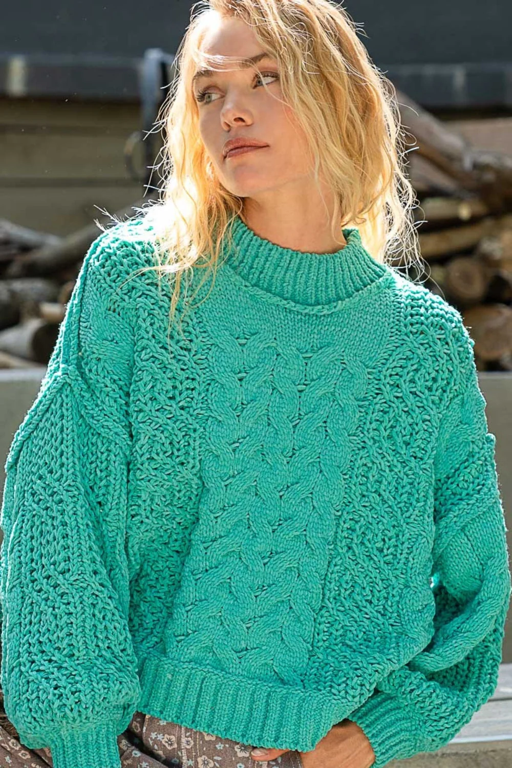 Aneta | Sweater with stand-up collar and cable knit - Image 3