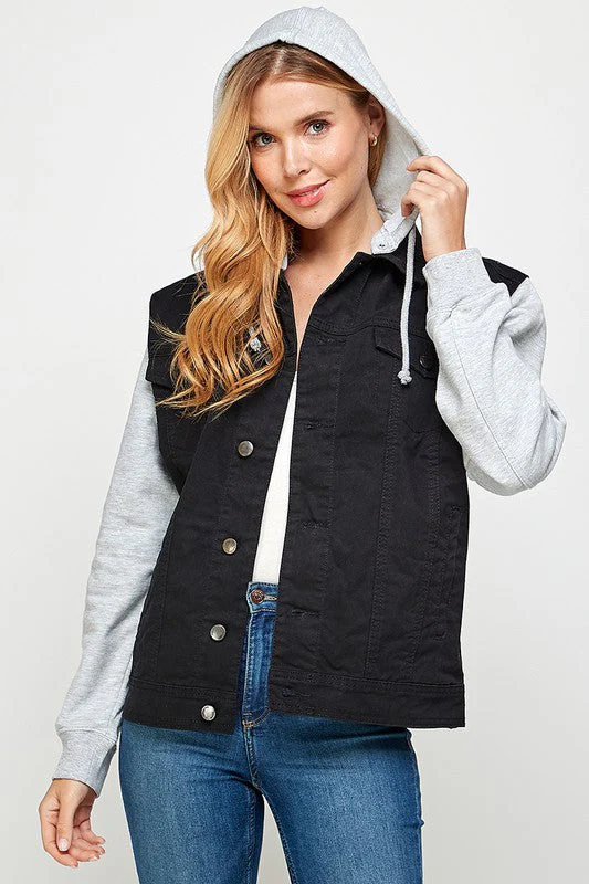 Aneta | Women's denim jacket with fleece hoodies - Image 12