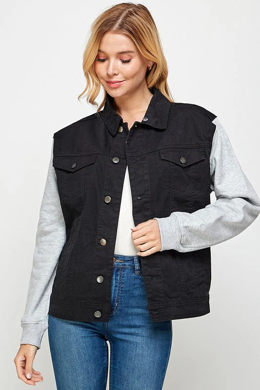 Aneta | Women's denim jacket with fleece hoodies - Image 13