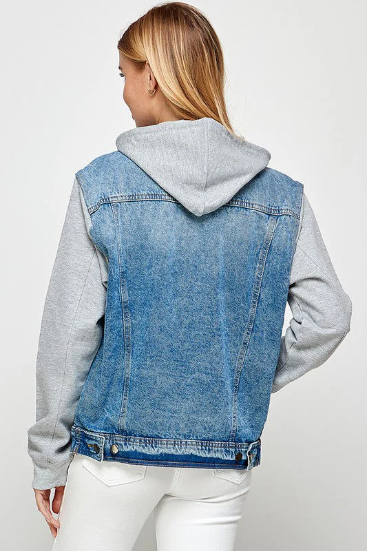 Aneta | Women's denim jacket with fleece hoodies - Image 6