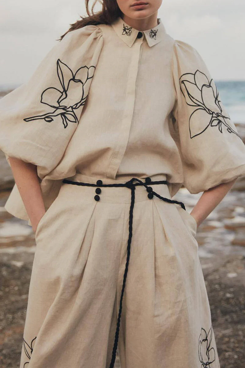 Angela | Casual vintage print, floral, pocket, frenulum, turn-down collar, half sleeve, two piece - Image 5
