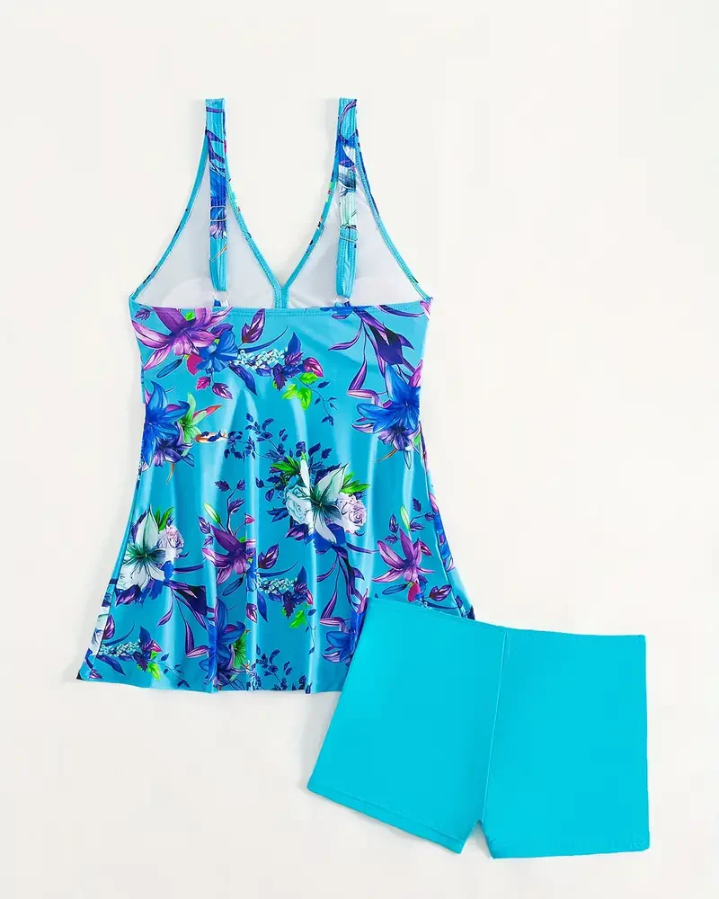 Angela® | Floral V-Neck High-Waisted Swim Dress - Image 4