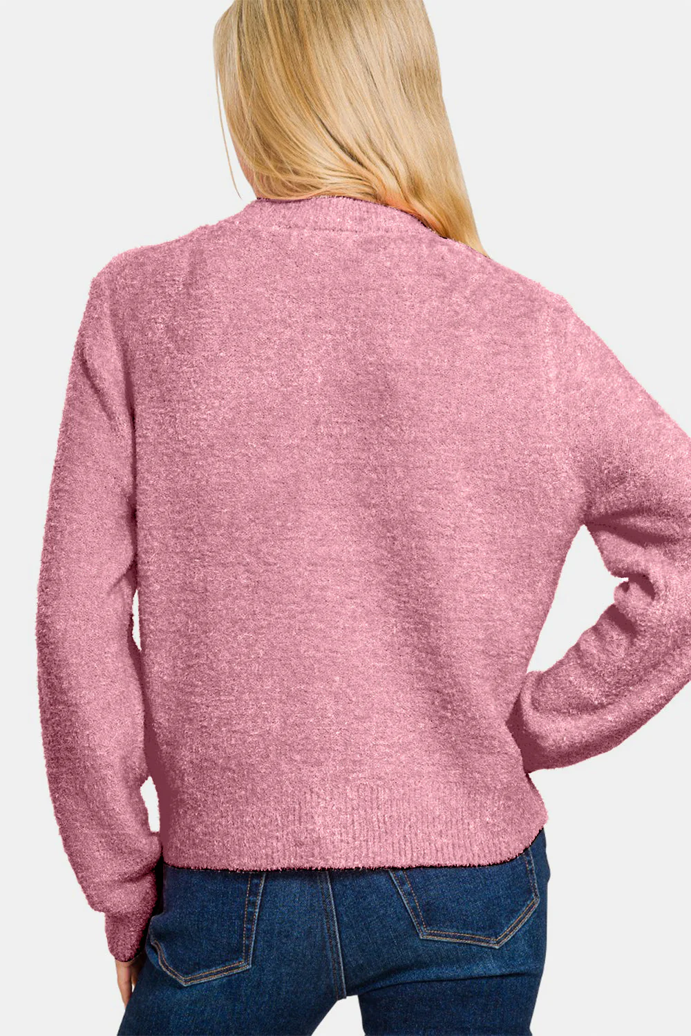 Angela | Long sleeve pullover cardigan with button placket - Image 2